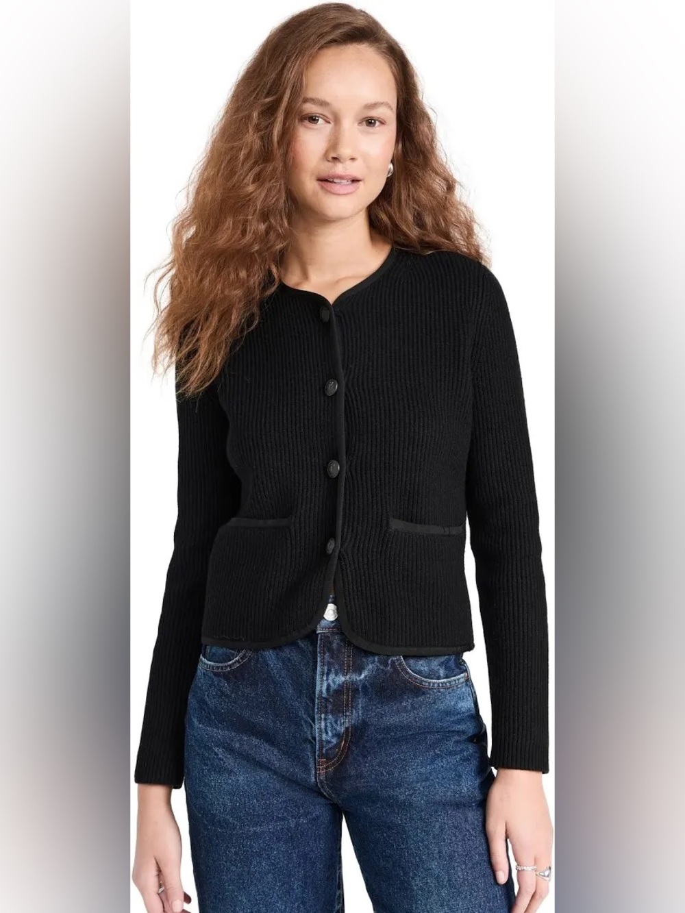 rag & bone Nancy Black Ribbed Button-Front Cardigan